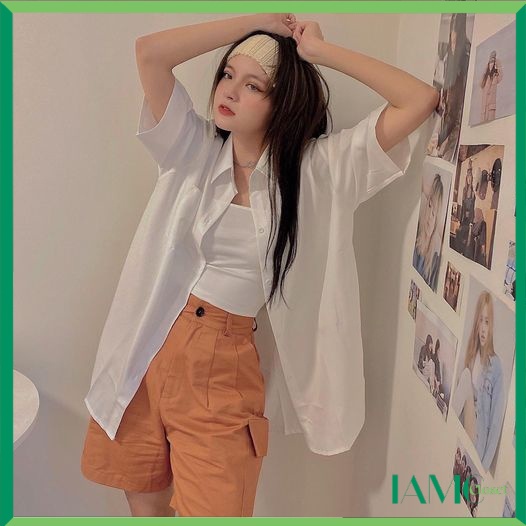 Áo Sơ Mi Nữ Có Túi Tay Ngắn Cổ Bè Màu Trắng - 1603 IAMC.Closet
