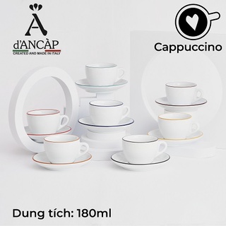 Volcano Bộ đĩa và ly sứ cà phê Ancap Cappuccino180ml vẽ tay lên viền