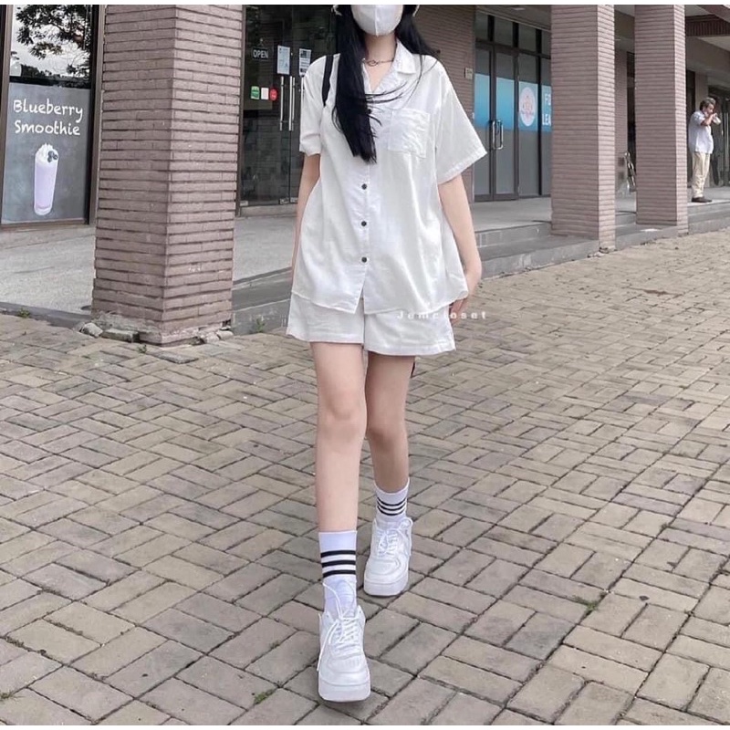 Set bộ sơ mi đũi trơn basic linen tiệm của miêu