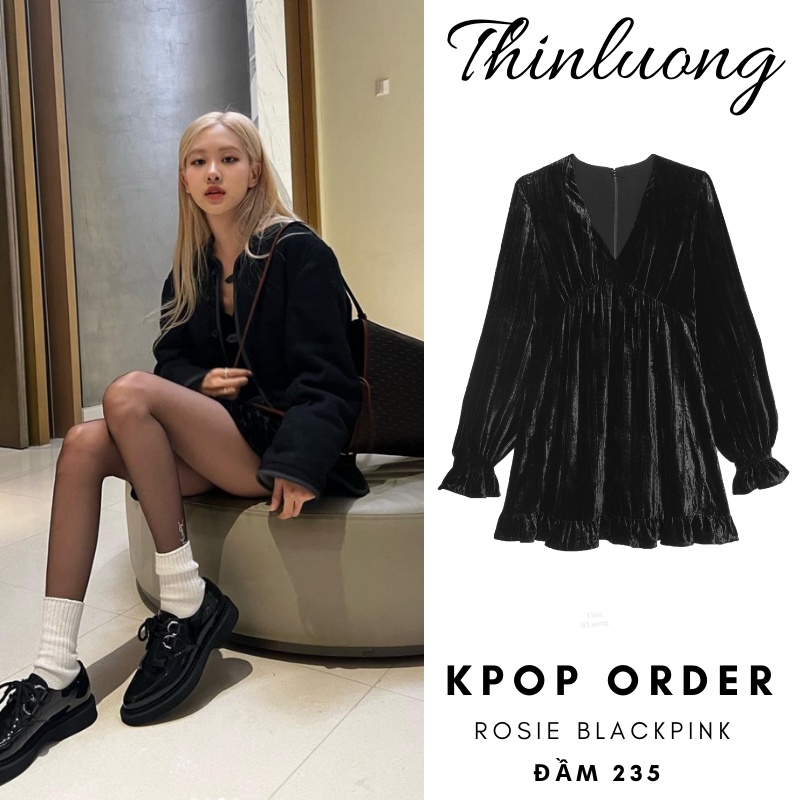(Video - Ảnh thật ) Đầm nhung đen xoè sang trọng mềm mại giống Rose Blackpink