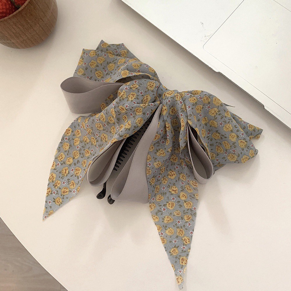 Kẹp Tóc Hình Nơ Phối Ren Đính Ngọc Trai Phong Cách Hàn Quốc