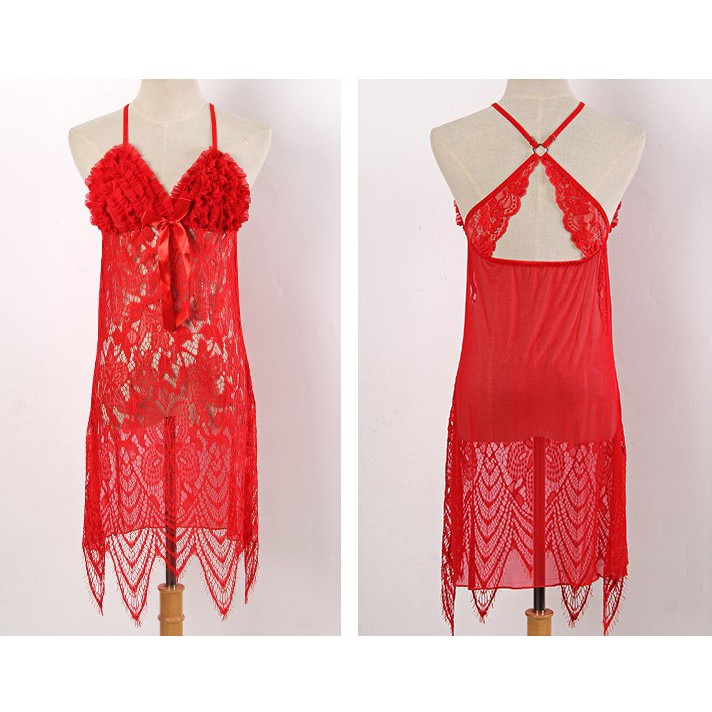 Đầm ngủ cánh tiên from dài xuyên thấu gợi cảm, váy ngủ 2 dây ngực ren bèo điệu đà sexy TK2630