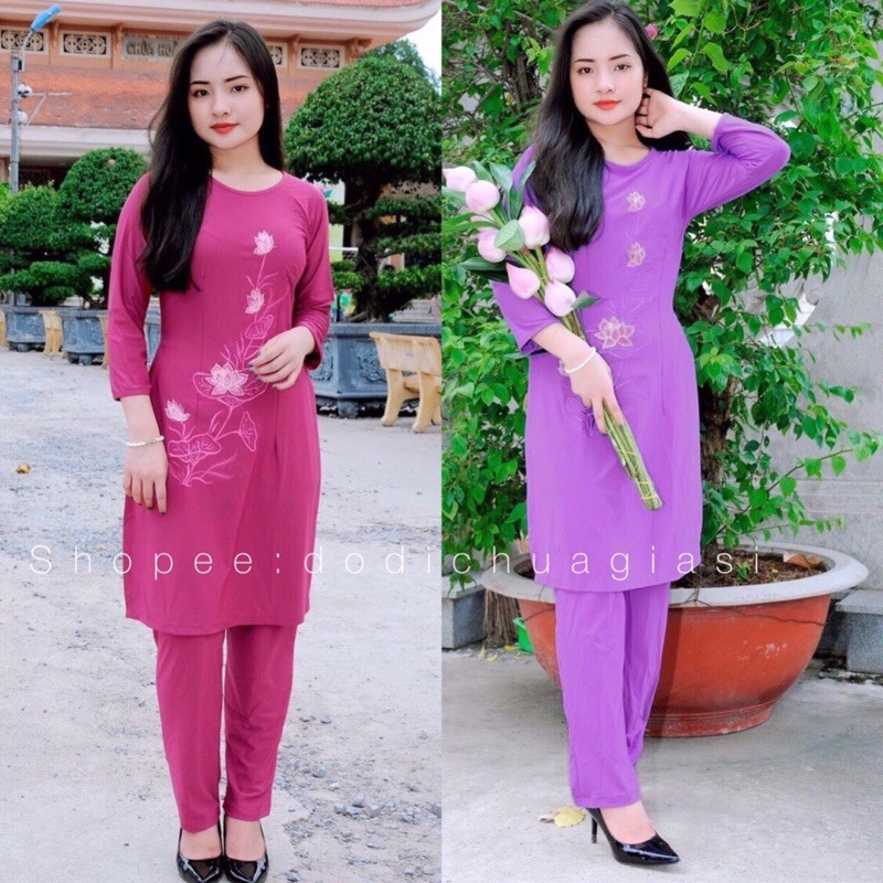 Đồ Lam Đi Chùa# CTân Viền Thêu Hoa Sa la