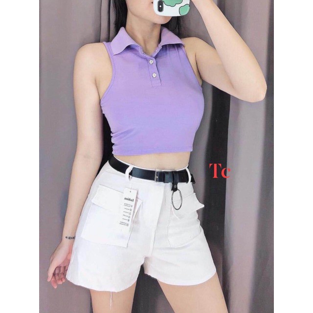 Áo croptop cổ bẻ sát nách hottrend - CM Fashion