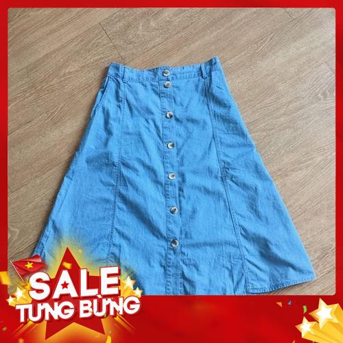 Chân váy jean dài chữ A lưng cao -Hàng nhập khẩu