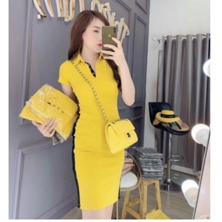Đầm thun ôm body cổ bẻ