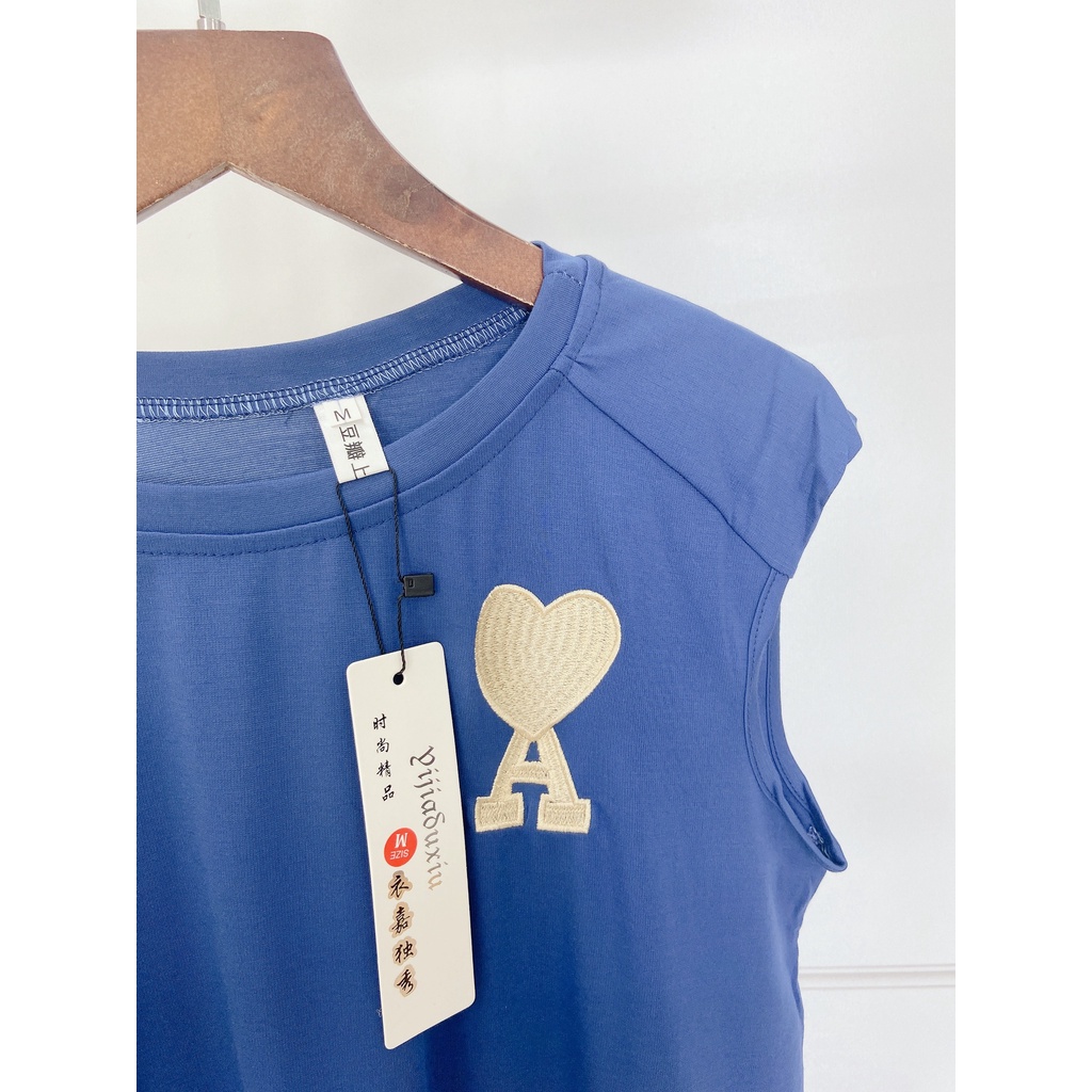 Bộ đồ mặc nhà cotton Quảng Châu, Set đồ mặc ngủ cho nữ dáng áo gile quần ngố, kiểu trơn họa tiết thêu đơn giản trẻ trung