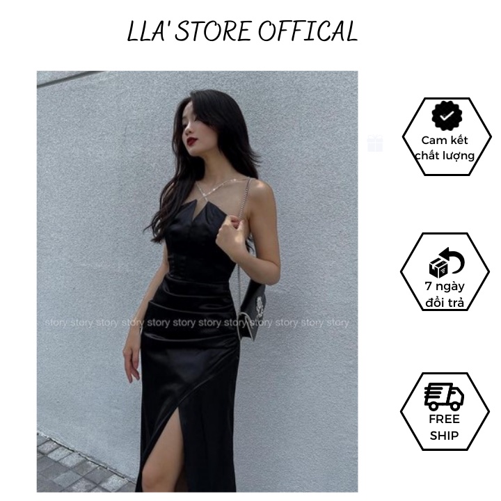 Đầm Dự Tiệc Sexy Xẻ Đùi Dáng Dài, Đầm Thiết Kế Dây Chéo Cổ Lấp Lánh Quyến Rũ Ôm Body - HK31