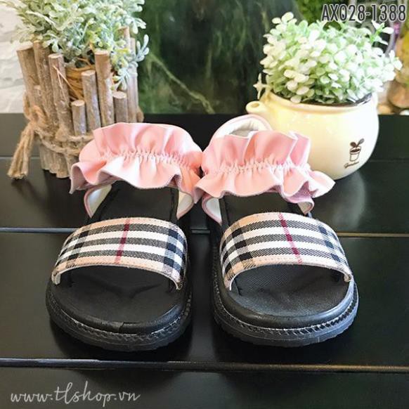 Giày sandal cho bé gái sọc caro - Dép quay hậu bé gái màu hồng quai nhúng bèo 1388