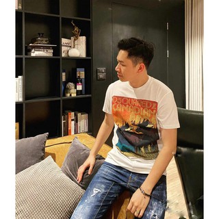 Áo thun cotton nam nữ DSQUARED2 hươu đen / trắng