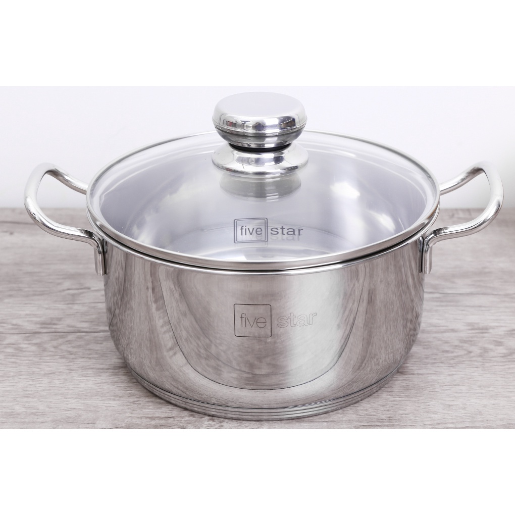 Nồi quánh inox 5 đáy cao cấp Fivestar Plush nắp kính 16cm / 20cm / 24cm inox 430 , dùng được mọi bếp , bảo hành 5 năm