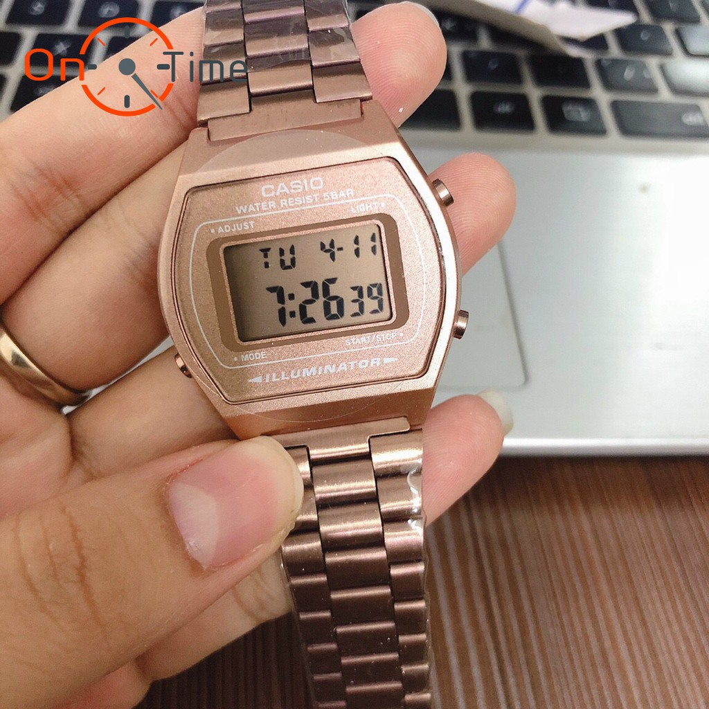 Đồng hồ nữ vỏ thép OneTime màu hồng nữ tính cực xinh, đồng hồ casio nữ