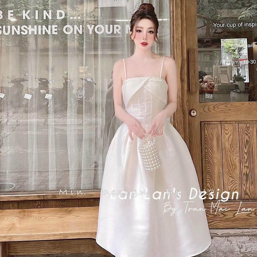Đầm váy nữ dự tiệc cổ phối ren dáng xòe 2 dây đầm dạ hội tapta freesize từ 40 đến 52kg mặc vừa Bella Luu Shop