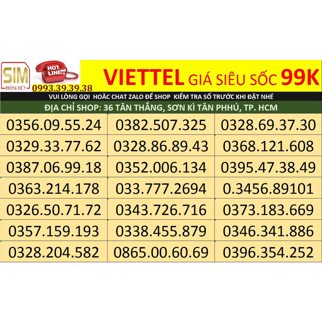 SIM VIETTEL, GIÁ HẤP DẪN 99.000 ĐẦY ĐỦ CÁC GÓI V120, F90, F70... NHẬN LÀM SIM PHONG THỦY, TƯ VẤN SIM HỢP TUỔI, HỢP MẠNG.