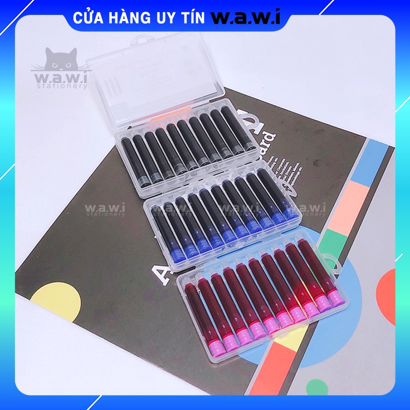 Hộp 10 ống mực màu Đen, Xanh và Tím tiện lợi dành cho bút máy