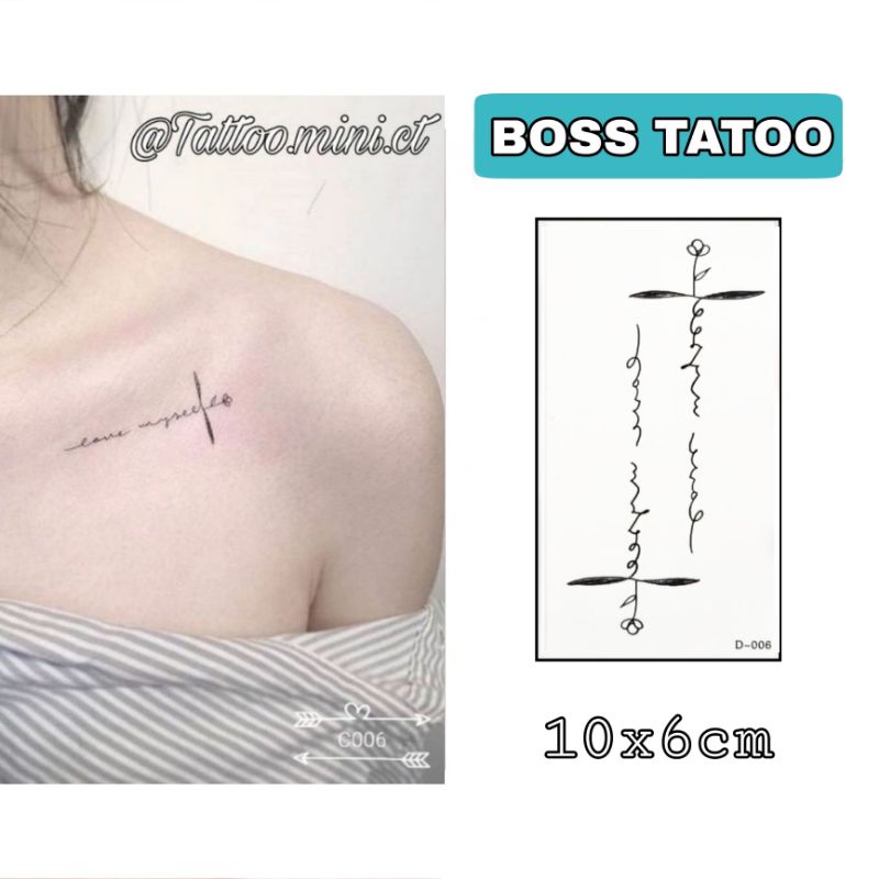 Hình xăm dán tạm thời họa tiết hoa tạo dáng chữ thập d06. Tatoo mini sticker, size <10x6cm