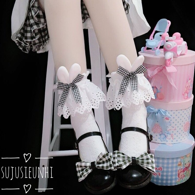 (3 màu) Tất/Vớ lolita hình tai thỏ đính nơ dễ thương