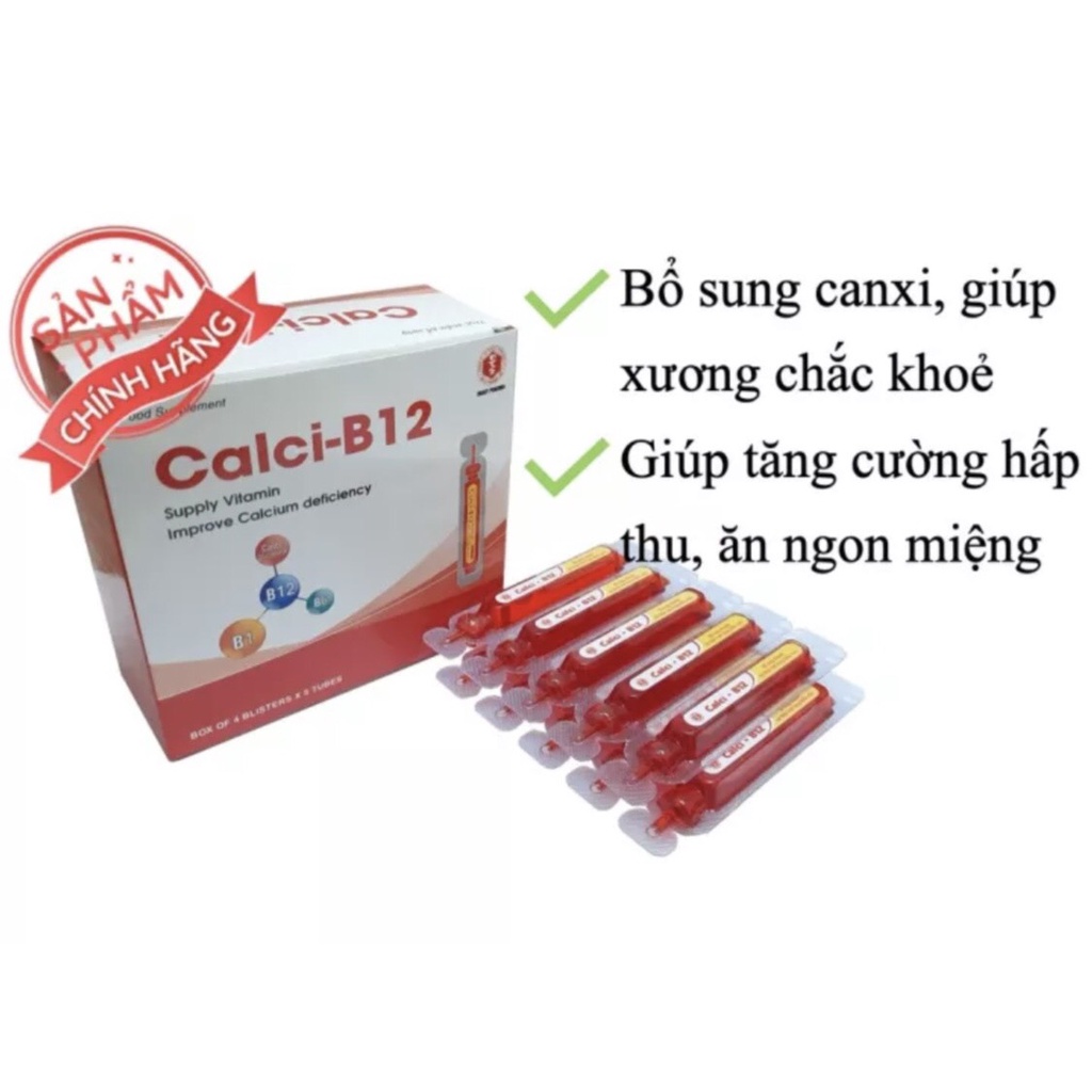 Canxi B12 ống nhựa - Bổ sung vitamin, cải thiện tình trạng thiếu calci (hộp 20 ống)