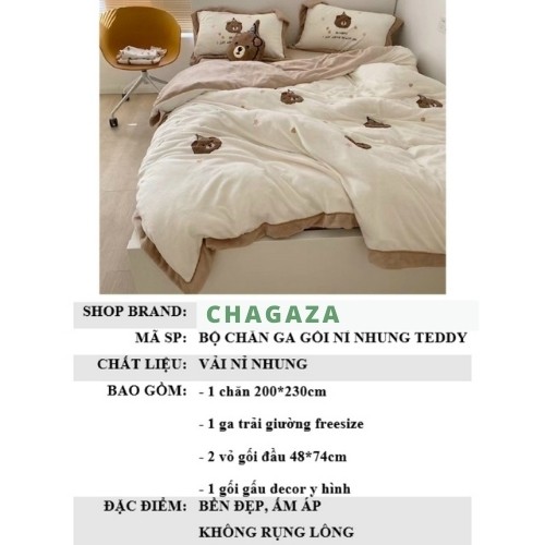 Bộ chăn ga gối Nỉ Nhung Gấu Teddy phiên bản nỉ nhung mịn
