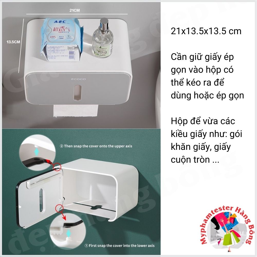 Hộp đựng giấy nhà tắm dán tường Ecoco (tặng kèm 1 miếng dán) chống ướt có cần giữ lõi giấy mã 1903 | BigBuy360 - bigbuy360.vn