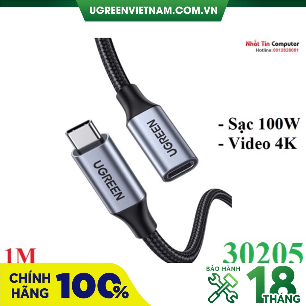 Cáp nối dài USB Type-C 3.1 GEN2  dài 1m hỗ trợ Thunderbolt 3.0 sạc 100W, Video 4K Ugreen 30205 cao cấp