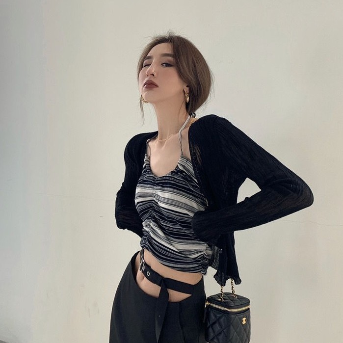 Áo Khoác Cardigan Tay Dài Cổ Chữ V Màu Sắc Đơn Giản Thanh Lịch Cho Nữ