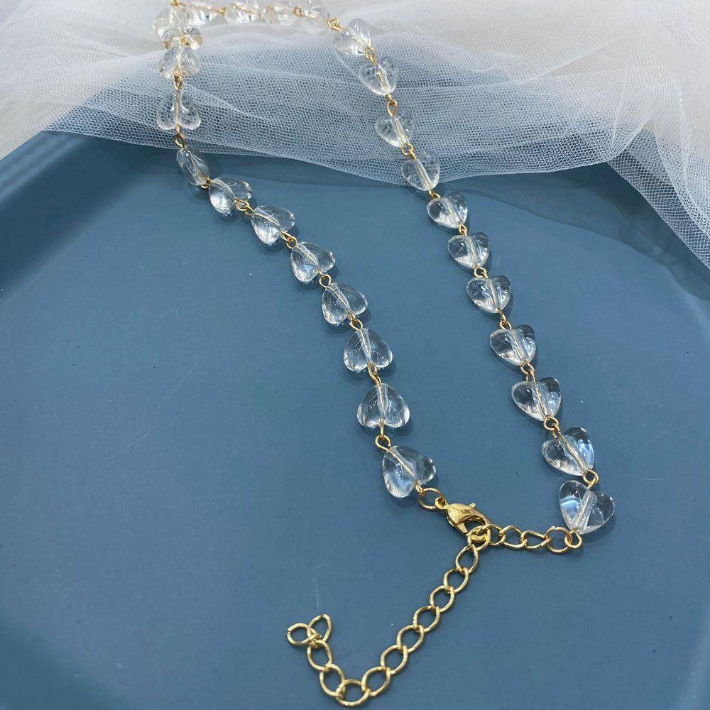 Dây Chuyền Mặt Trái Tim Trong Suốt Màu Gradient Phong Cách Vintage