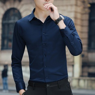Áo sơ mi nam trơn dài tay chất lụa thái thoáng mát, phong cách lịch lãm cho phái mạnh