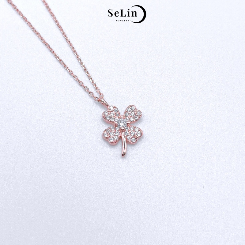 Vòng cổ bạc SELIN JEWELRY dây chuyền bạc nữ 925 cỏ bốn lá đính đá lấp lánh nữ tính