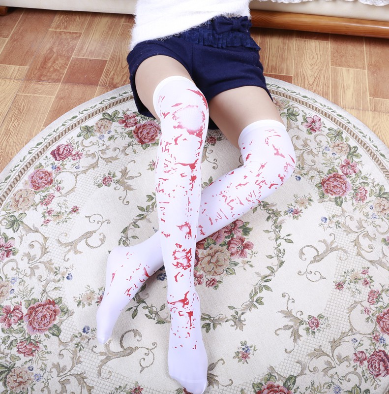 BLOODY Đôi Tất Chân In Hình Đầu Lâu Kinh Dị Hóa Trang Halloween