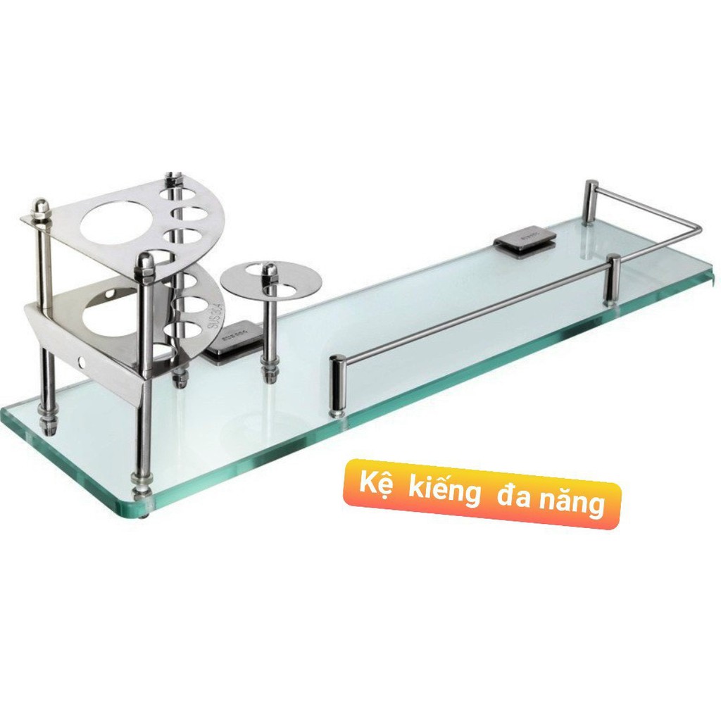 Kệ Gương nhà tắm để ly, bàn chải, kem đánh răng Inox304 Có Tặng Kèm Ly Thái Lan