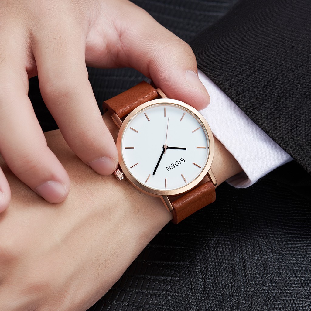 [Mã MASK2610K giảm 10K đơn từ 50K] Đồng hồ nam BIDEN dây da sang trọng chống nước 3ATM, chống xước BIDN4