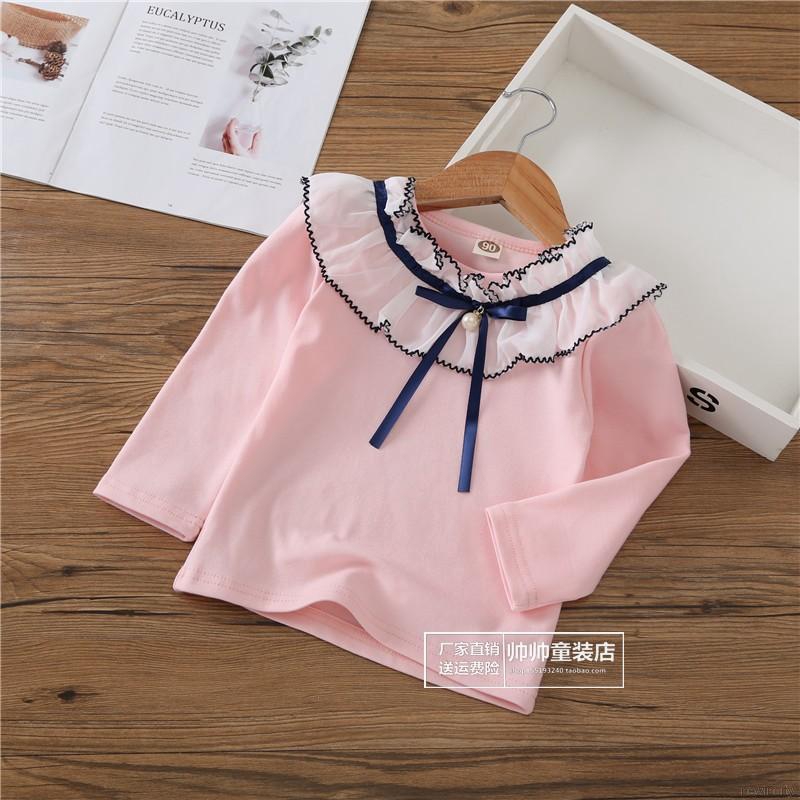 Áo cotton dài tay thắt nơ xinh xắn cho bé gái