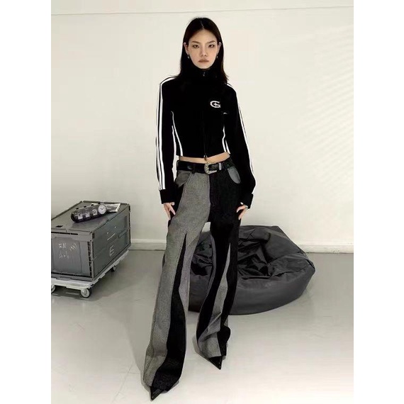 Áo Thun Tay Dài Cổ Đứng Họa Tiết Sọc Ngang Thời Trang Dành Cho Nữ