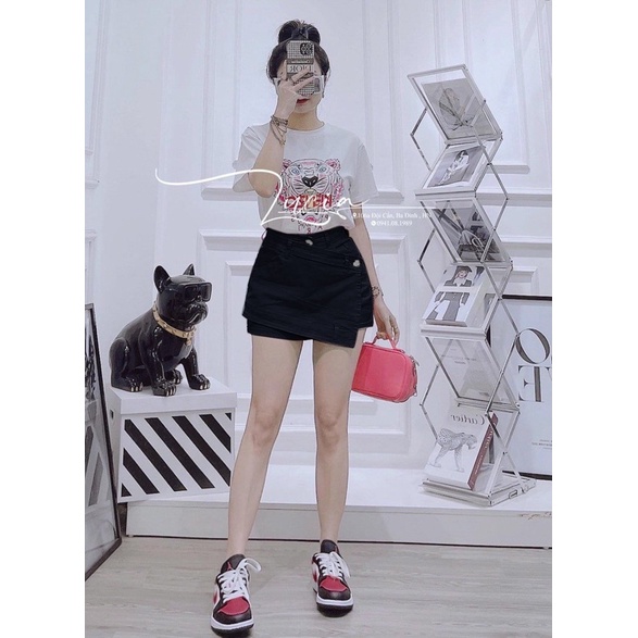 [ 𝐅𝐑𝐄𝐄 𝐒𝐇𝐈𝐏 ] SET ÁO THUN HỔ MIX CHÂN VÁY LỆCH TÀ XANH