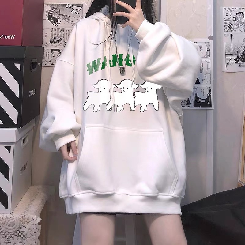 Áo Hoodie Nỉ Bông Túi Bụng Tay Suông WANGQQ Cừu