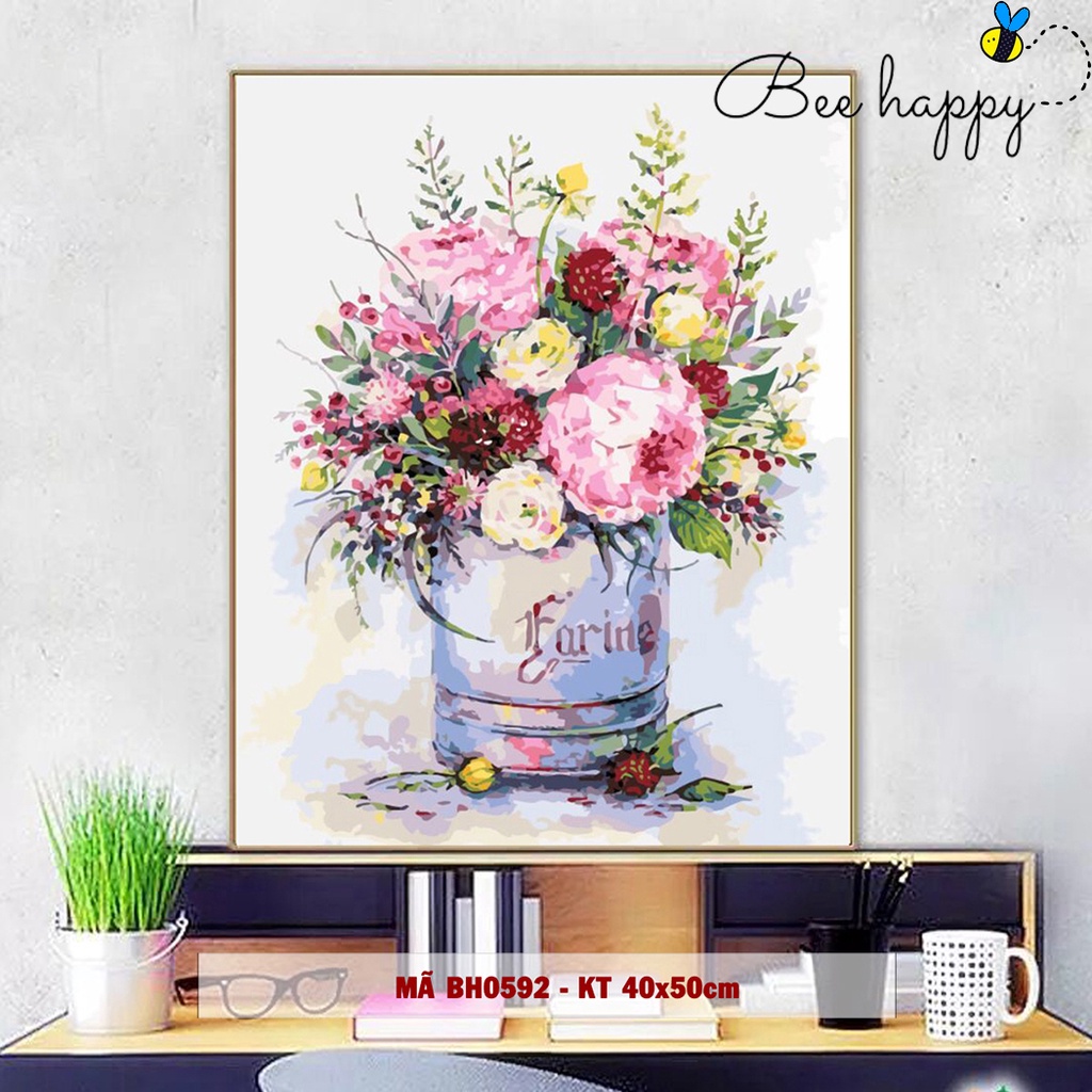 Tranh tự tô màu sơn dầu số hóa BEE HAPYY bình hoa hiện đại Mã BH0592