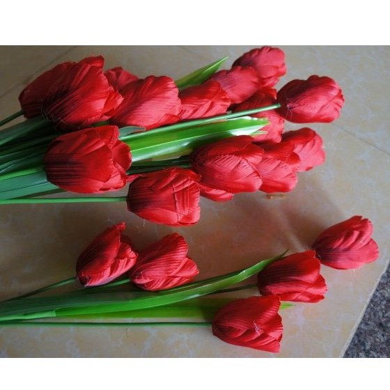 Cành Hoa Tulip Giả, Chất lụa cao cấp cành 5b, Hoa tulip giả cắm lọ trang trí phòng khách, văn phòng, nhà hàng, sự kiện