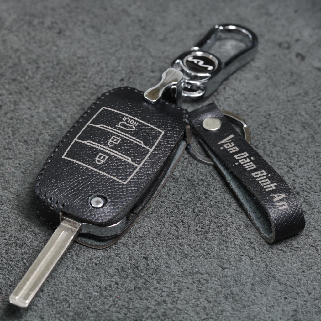 Bao da bọc ốp chìa khoá xe ô tô KIA Morning, Sonet, Soluto chìa gập cắm ổ da bò nhiều màu khâu thủ công KIA6