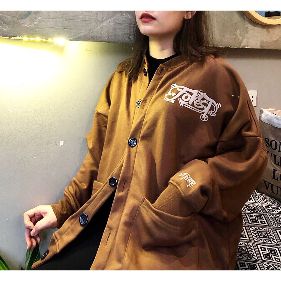 Áo khoác nữ cardigan tay dài dáng rộng màu nâu chất nỉ đẹp - Forest