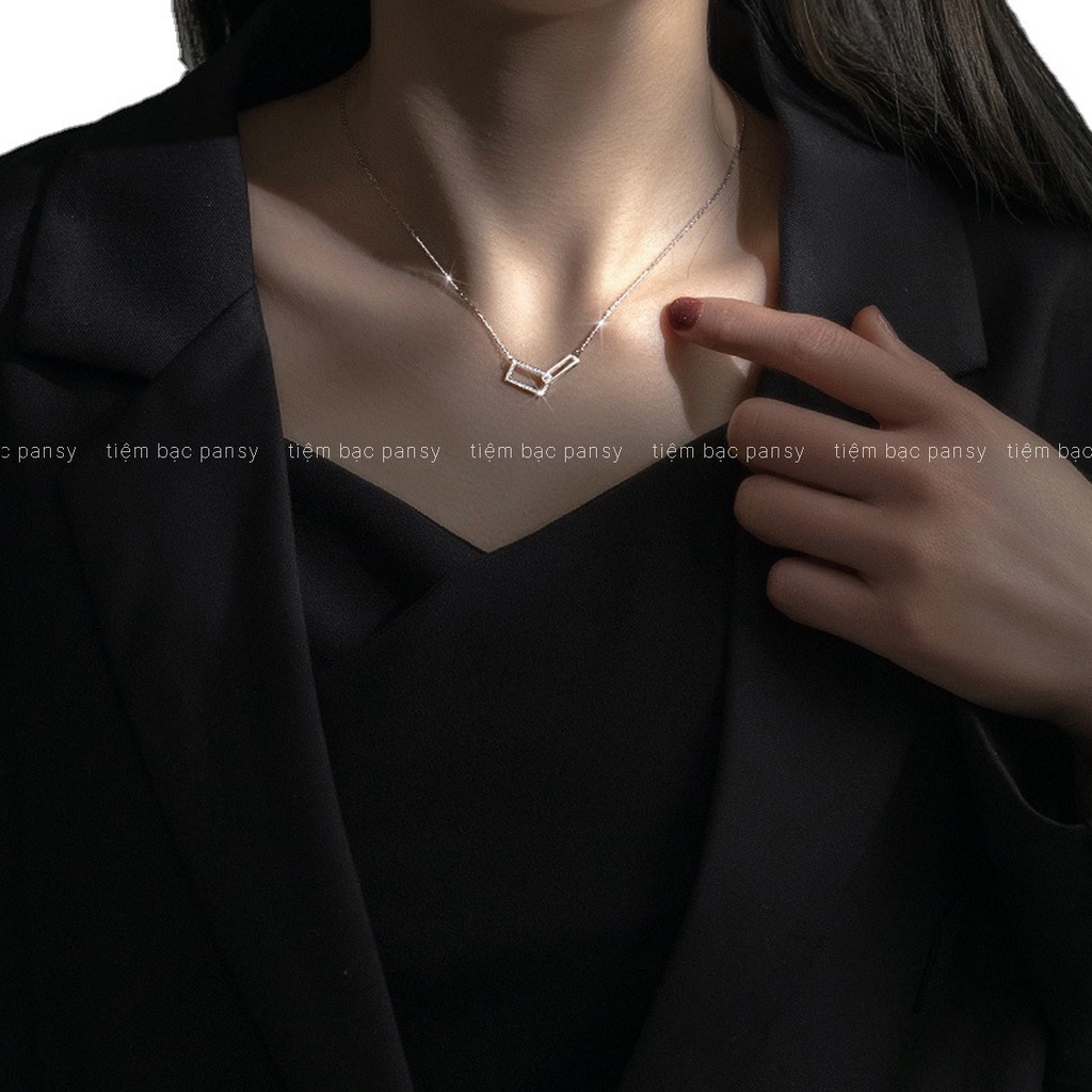 Dây chuyền bạc nữ PANSY mặt 2 hình chữ nhật lồng nhau, vòng cổ nữ bạc thật cá tính