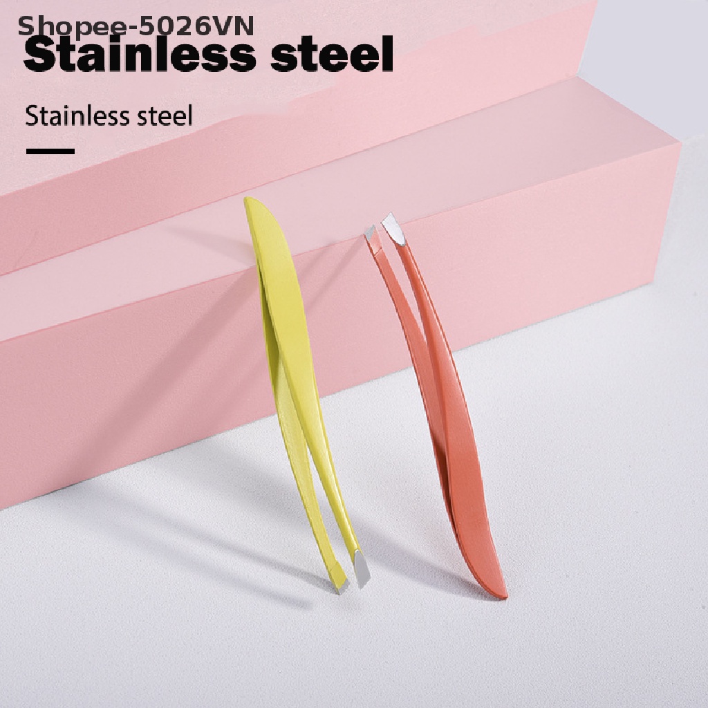 [flood] Professional Eyebrow Tweezers Stainless Steel Gold Lash Clamps Colorful Hair (f)