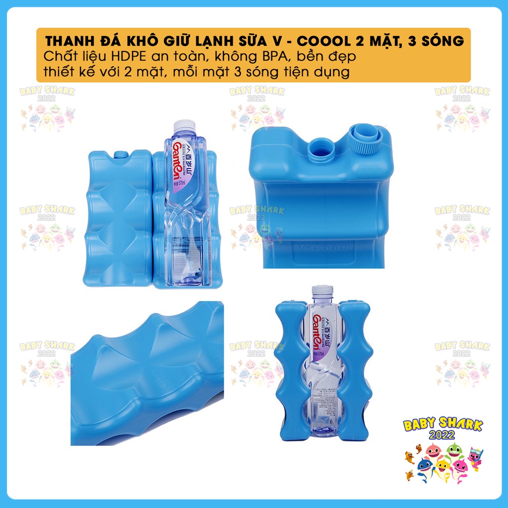 Thanh đá khô giữ lạnh sữa V-coool [2 mặt, 3 sóng, giữ sữa lên đến 16 giờ] (1 thanh)