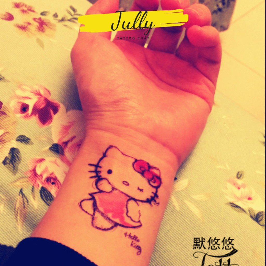 Hình xăm dán Hello Kitty mini cute JULLY Tattoo chất, xăm tạm thời 15 ngày cho nữ, cho bé gái, flash sale k tặng kèm xăm