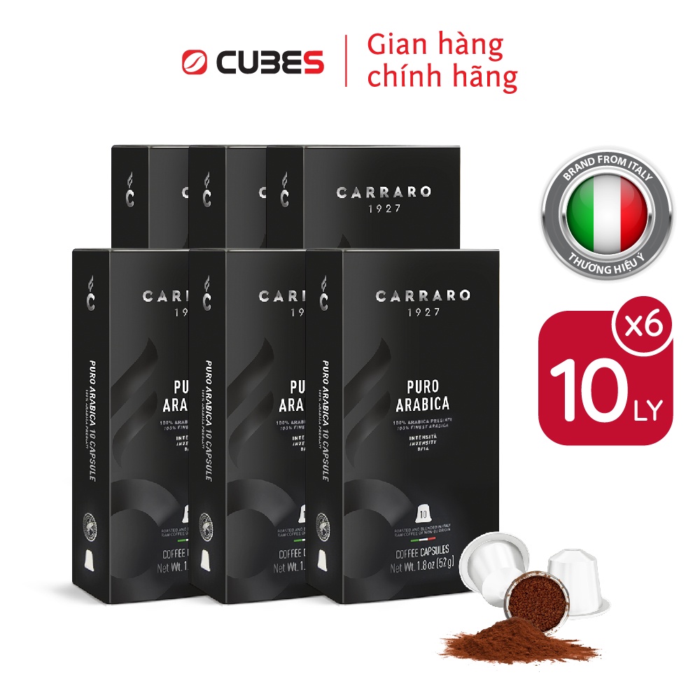 Cà phê viên nén Carraro Puro Arabica - Nhập khẩu từ Ý - Tương thích với máy capsule Nespresso