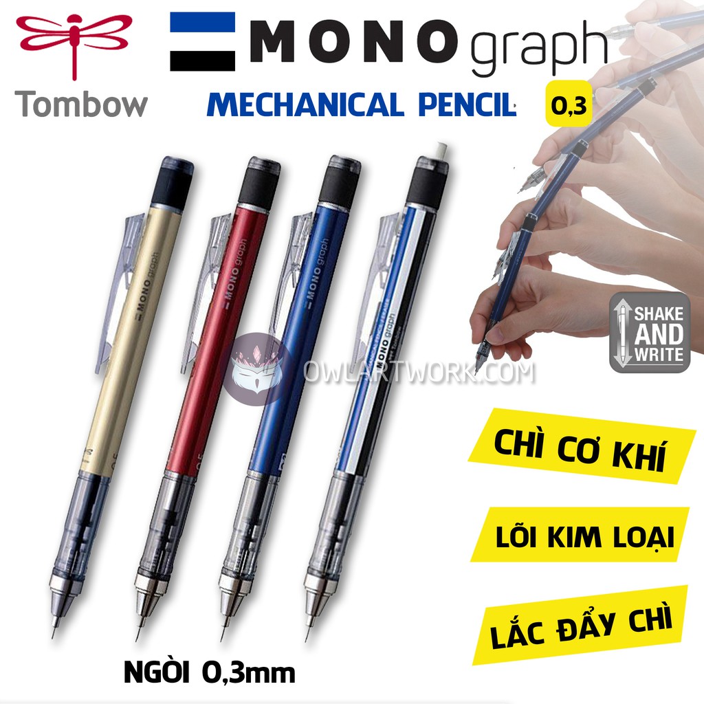 [CHÍNH HÃNG] Bút chì bấm cơ khí TOMBOW Mono Graph 0.3mm/0.5mm cao cấp Nhật Bản