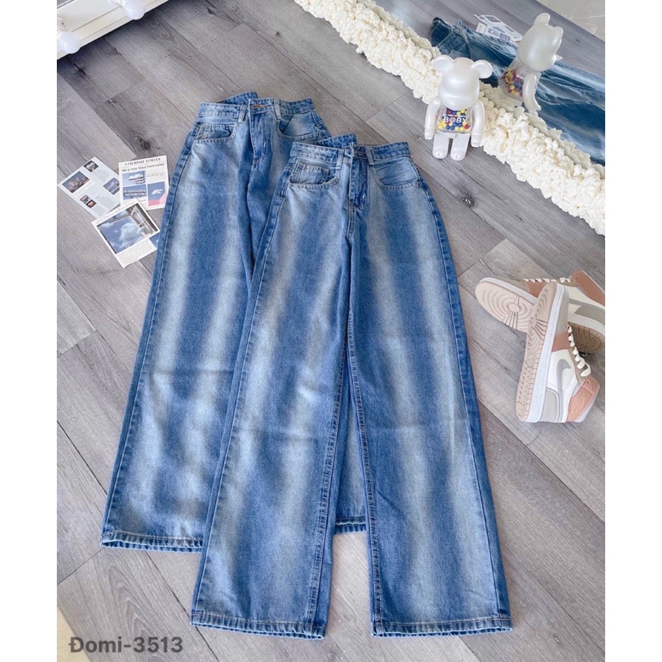Quần Jean Suông Nữ MunMunStore Quần Jean Baggy Loang Sọc  2 Màu Lưng Cao Hack Dáng 131