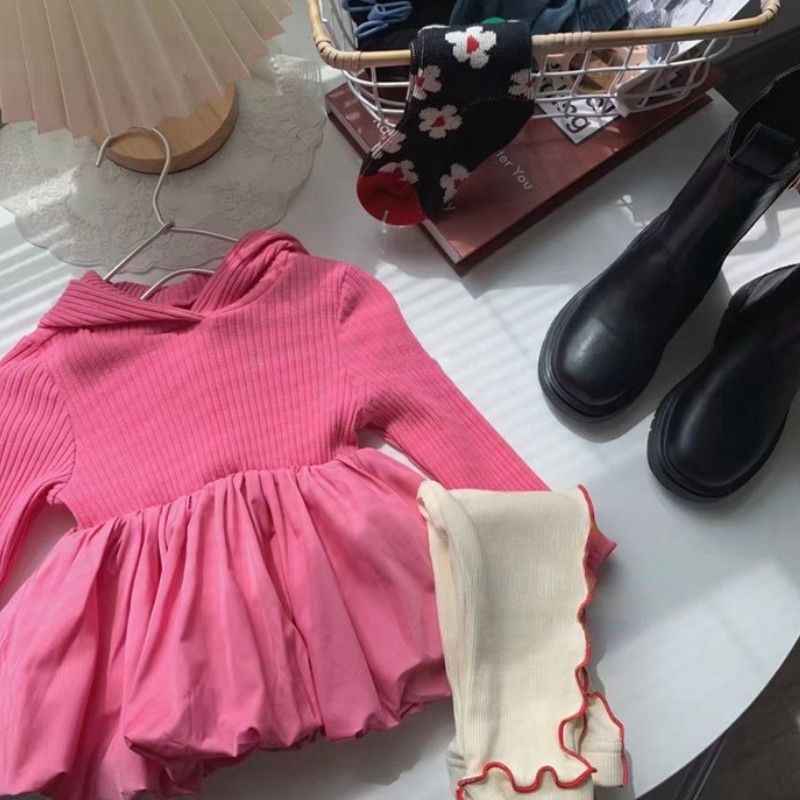 Đầm Tay Dài Có Nón Phong Cách Mùa Thu Đơn Giản Hợp Thời Trang Dễ Phối Đồ Cho Bé Gái