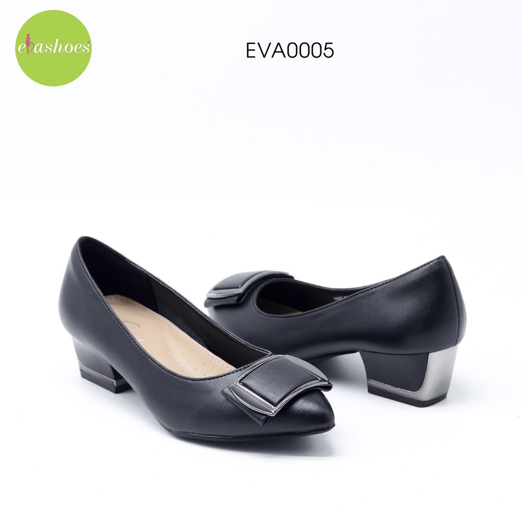 Giày Cao Gót Đế Vuông Mũi Nhọn Phối Nơ Da Tổng Hợp 3cm Evashoes – Eva0005