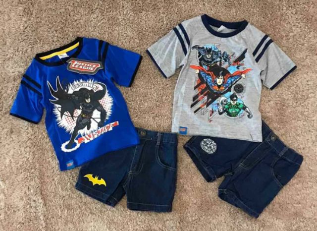 Bộ áo quần jean cộc bé trai hình siêu nhân